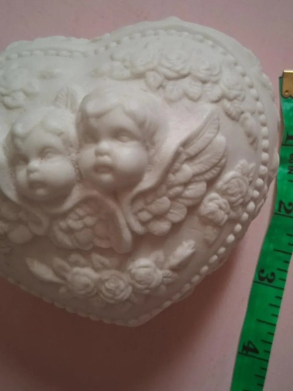 Vintage bisque heart-shaped ceramic trinket box